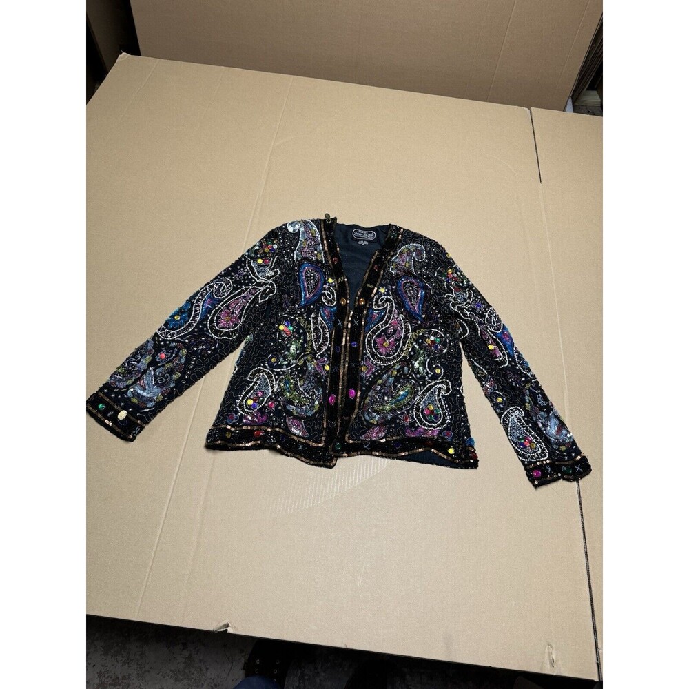Vintage Sequin Beaded 100% Silk Gold Black Joseph Le Bon Top Women's M